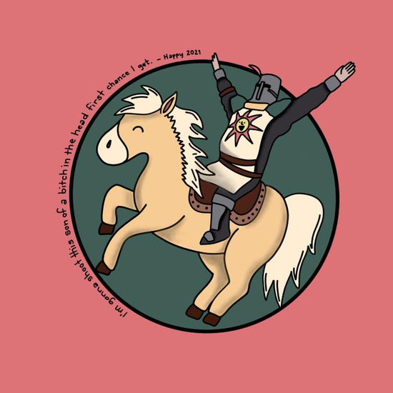 Dark Souls knight, riding a horse.